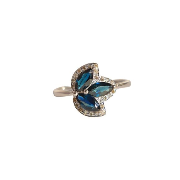 Genuine Sapphire and Diamond Ring in 925 Sterling Silver - Picture 1 of 6